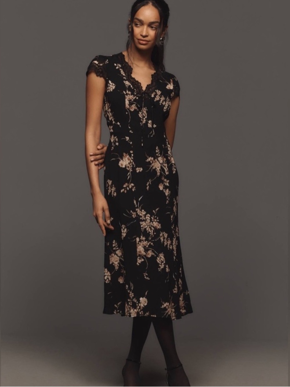 Reformation Tiffie Floral Print Midi Dress in Black Sz 4